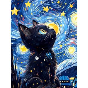 Oayew-Le Chat Diamond Painting,Broderie Diamant Kit Complet, Diamond Painting Kit,Convient Pour La Décoration Murale À La Maison 30x40cm - Neuf
