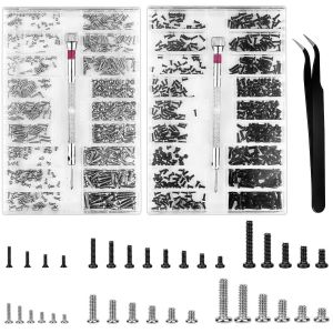 KAL-1000 Pcs Kit De Vis De Réparation Minuscule Micro M1.2 M1.4 M2 Micro Visserie Avec Un Tournevis Et Une Pince À Épiler Pour Lunettes, Lunettes De Soleil, Montres - Neuf