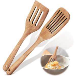 Kal-Lot De 2 Spatules En Bois Pour La Cuisine ¿ Spatule En Bois Ajourée ¿ Ustensiles De Cuisine En Acacia De Qualité Supérieure Pour Ustensiles De Cuisine Antiadhésifs, Ustensiles De Cuisine Pour Fri - Neuf