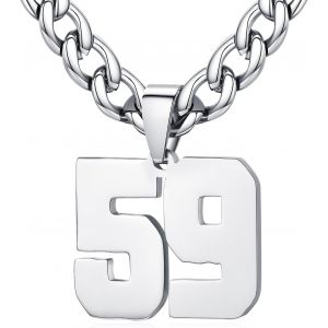 Trahoo-Homme Femme Collier Numéro Sportif Pendentif De Chiffre 0-99 Chaîne Cubaine Largeur 6mm En Acier Inoxydable Longueur Réglable - Neuf