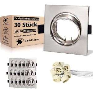 Lot de 10 Spot Encastrables GU10, Spots de Plafond Acier inox bross&eacute; avec Douille C&eacute;ramique, Spot Led GU10 &Oslash;68 mm Pour Lampes LED ou Halog&egrave;nes, Rotation 30&deg; - Neuf