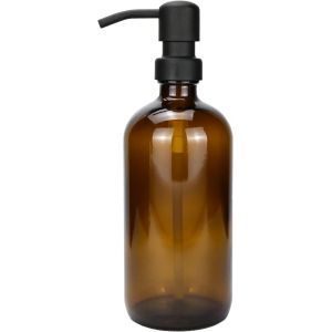 Distributeur de Savon en Verre en Verre &eacute;pais ambr&eacute; 500 ML avec Pompe en Acier Inoxydable Distributeur de Savon Liquide pour Salle de Bain,d&eacute;cor de Cuisine.[L27] - Neuf