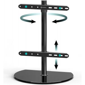 SUBZONAL-Pied TV Universel Verre Tremp&eacute; pour 32-65 Pouces, Poids de 35 kg, Meuble TV avec Support Pied TV Pivotant, Hauteur R&eacute;glable, VESA 100x100-400x400, Support TV sur Pied Noir PT2-B - Neuf