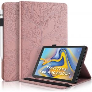 Etui Samsung Tab A 10.5"" 2018 Coque En Cuir Pu Portefeuille Porte-Stylo Flip Support Housse Etui Tablette Pour Samsung Galaxy Tab A 10.5 Pouces 2018 Sm-T590/Sm-T595 Arbre En Relief - Or Rose.[F3171] - Neuf
