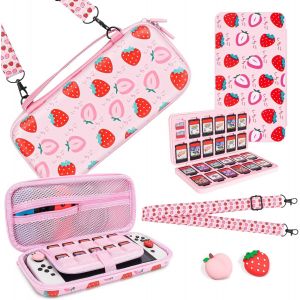 Carry Case for Switch and Switch OLED Accessories,Set for Switch and Switch OLED,with Game Card Case Compatible with Switch and Switch OLED-Pink - Neuf