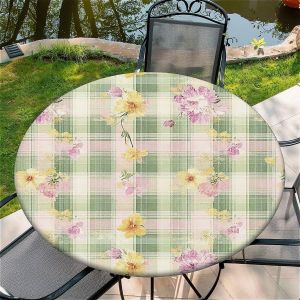 SJZG-Nappe Ronde D'Extérieur Avec Élastique Ø 36"(90Cm) - Nappe De Jardin Élastique Motif Treillis Vert Convient Aux Tables De 75 À 85 Cm De Large - Neuf