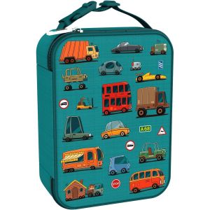 SHIBA-ION8 Sac à Déjeuner Isotherme, Fermeture éclair 3 côtés, Poche pour bouteilles, Lavable, Polyester, Imprimé Voitures[449] - Neuf