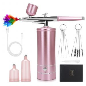 (Or Rose) Kit aérographe sans fil avec compresseur, mini aérographe portable, aérographe à ongles rechargeable, peinture de modèles - Neuf