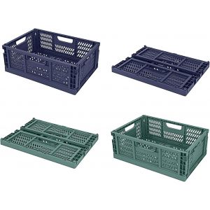 Lot de 2 Caisses Rangement Pliable Cagettes Plastique Empilable Caisse Pliante avec Poign&iquest;&iquest;e pour Cuisine, Chambre &iquest;&iquest; Coucher, Bureau(bleu+vert fonc&iquest;&iquest;, 30 x 20 x 12 cm) - Neuf