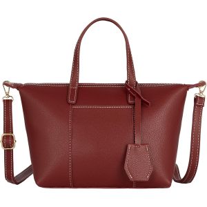SJZG-- Petit Sac À Main Femme Simili Cuir Pu - Sac Shopping Porté Epaule Bandoulière - Besace Sacoche Cabas Fourre-Tout Petite Taille Forme Trapèze - Sac Ville Elégant Dame Fille - Rouge Bordeaux - Neuf