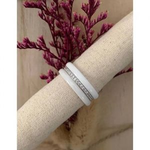 Bague - Bijouxia - Assemblage C&eacute;ramique Blanche Et Argent 925 - Zirconium - 58 - Neuf