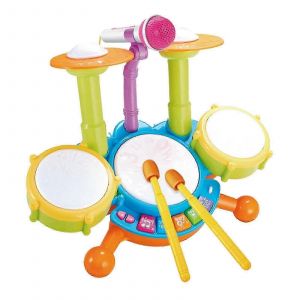 Batterie pour enfants avec microphone, jouet d'apprentissage lumineux et musical pour b&eacute;b&eacute;s de 6 &agrave; 12 mois, id&eacute;al pour les vacances - Neuf