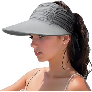 Les Femmes Visière Soleil Chapeau Large Bord Chapeau Réglable Pliable Queue De Cheval Plage Chapeau Été Uv Protection Extérieur Bonnet Upf 50+.[Z271] - Neuf