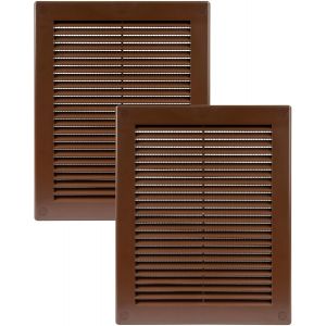 KALANKA-Lot de 2 housses d'aération en plastique marron pour soffite - 15,2 x 20,3 cm (dimensions de l'ouverture) - Grille d'aération rectangulaire plate - Déflecteur d'air - CVC 20,3 x 25,4 cm - Neuf