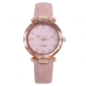 Montre A Quartz Elegante En Similicuir Pour Femme, Simple, Cadran Rond, Rose - Neuf