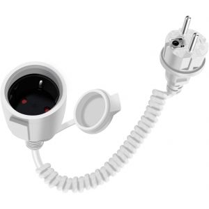 HuaLiSi Rallonge électrique Spirale 16A 250V Cable D'extension Schuko Extensible de 0,6m à 1.5 m Max, Contact de Protection IP44 pour Une Utilisation Appareils ménagers, Au Bureau (Noir, 1.5 m) - Neuf