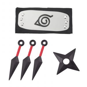 Couteaux de Kunai en Plastique Portable 3 Pièces (13 cm) avec Shuriken et Bandeau Konoha - Accessoire Cosplay Ninja Japonais en ABS pour Halloween, Noël, Fêtes Thématiques et Collection - Neuf