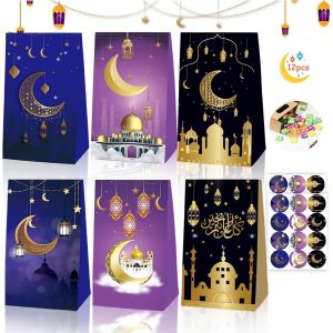 12 Pi&egrave;Ces Sac Cadeau Ramadan Sacs En Papier, L'A&iuml;D Moubarak Sacs Cadeaux En Papier Kraft, Sac De Bonbons Musulman, Sac De Bonbons Ramadan Avec 24 Autocollants Pour La D&eacute;Coration De F&ecirc;Te Ramadan - Neuf