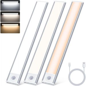 30cm Led Lampe De Placard Avec D&eacute;tecteur De Mouvement 2500mah Rechargeable Usb-C, 3 Couleur Dimmable, &Eacute;clairage &Eacute;tude De Cuisine Veilleuse Escalier Montage Magn&eacute;tique (3pcs | Pro) - Neuf