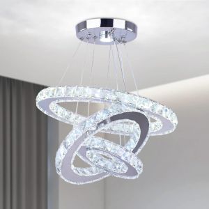 Subzonal-Lustre Moderne En Cristal 3 Anneaux Led Ronds Pendentif Diy En Acier Inoxydable Ajustable Plafonnier Pour Salle &Agrave; Manger Chambre &Agrave; Coucher Salon (Cool White) - Neuf