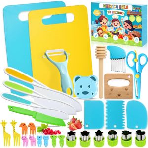 Kalanka-Lot De 30 Couteaux De Cuisine Pour Enfants, Pour Couper Et Cuisiner, Avec &Eacute;plucheur, Planche &Agrave; D&eacute;couper, Ciseaux Pour Enfants &Agrave; Partir De 2/8 Ans - Neuf