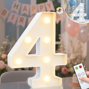 Chiffres Lumineux Pour 4e Anniversaire De Fille, Panneau Lumineux &Agrave; Del Pour Toile De Fond De F&ecirc;te, Anniversaire De Mariage, D&eacute;coration De Table Murale &Agrave; Distance U2013 Blanc Froid Et Blanc Chaud - Neuf