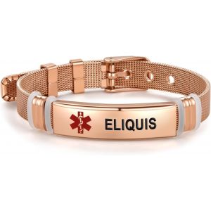 Kalanka-Bracelet D'identification M&eacute;dicale Rose Pour Femmes, Hommes, Famille, Amis, Bracelet D'identification D'urgence R&eacute;glable En Acier Inoxydable Or Rose - Neuf
