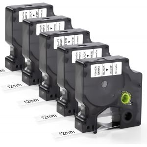 Lot de 5 rubans d'&eacute;tiquettes compatibles avec Dymo D1 45013 S0720530, remplacement pour Dymo D1 45013, A45013, 45013s, 12 mm x 7 m, noir sur blanc, pour Dymo LabelManager 160 210D 280 360D - Neuf
