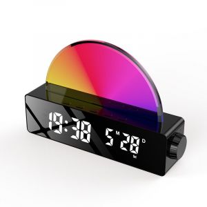 Réveil lumineux, simulation de lever de soleil, fonction snooze, 6 sonneries, 10 sons, minuterie, affichage de la température, lampe d'ambiance à 7 couleurs changeantes, port de charge, horloge - Neuf