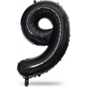 SJZG-Grands Ballons Noirs En Forme De Chiffres Pour Garçons Filles - 101,6 Cm - Numéro 9 - Film Aluminium Mylar - Auto-Gonflant - Ballons Numéros 0-9 - Grand Format - Ballons Numéros 0-9 - Pour Décor - Neuf