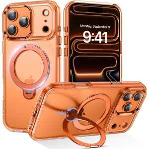 KALANKA-Support 360&deg; Magn&eacute;tique Coque pour iPhone 17 Pro Max [Compatible avec MagSafe & Protection Militaire] Transparente Antichoc pour iPhone 17 Pro Max avec Anneau de Maintien, Cosmic Orange - Neuf