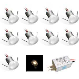 Kal-Lot De 9 Mini Spots Led Encastrables - 1 W - En Aluminium - 12 V - 1 W - Pour Cuisine, Escalier, Armoire, Couloir, Bricolage - Rouge Et Bleu - Blanc - Cabinet De Lumière (Blanc Chaud) - Neuf