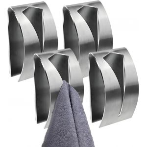 Lot De 4 Pinces &Agrave; Serviettes Autocollantes En Acier Inoxydable - Sans Per&ccedil;age - Pour Cuisine,Salle De Bain,Toilettes - Argent&eacute; - Neuf