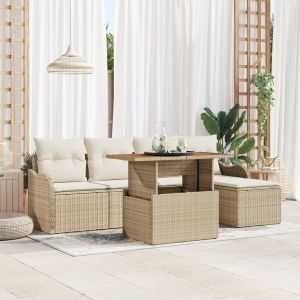 Ensemble de 6 canap&eacute;s de jardin avec coussins en beige, rotin synth&eacute;tique, Canap&eacute; de jardin 2 places avec rangement et coussins beige, rotin synth&eacute;tique - Neuf