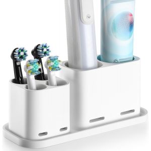 Porte Brosse À Dents Et Dentifrice,Support Brosse A Dent Electrique 6 Compartiments Pour 4 Tête De Brosse À Dents Et 2 Dentifrice,Blanc - Neuf