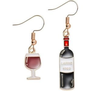 Kal-Boucles D'oreilles Bouteille Vin Rouge Verre Dépareillées Uniques Femmes Amies Alliage Zinc Émail Accessoires Vintage Bijoux Cadeaux Breloques Remarquables - Neuf