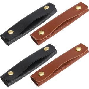 SJZG-Lot De 4 Housses De Poign&eacute;e De Sac &Agrave; Main En Cuir Synth&eacute;tique Pour Valises, Sacs &Agrave; Provisions (13 X 10 Cm, Marron Fonc&eacute;, Noir) - Neuf