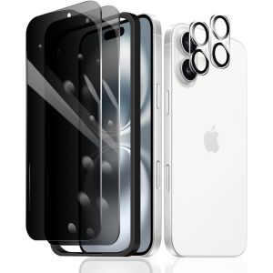 LORANKA-2 protecteurs d'&eacute;cran de confidentialit&eacute; pour iPhone 17 + 2 protecteurs d'objectif d'appareil photo + 1 cadre d'installation, film en verre tremp&eacute; anti-espion, duret&eacute; 9H, installation facile, - Neuf