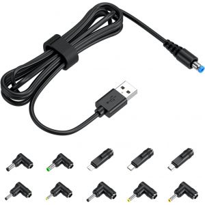 JGD-C&acirc;ble USB vers DC d'alimentation 5V Connecteur 5.5*2.1mm avec 10 Convertisseurs 2,5*0,7/3,5*1,35/3,0*1.1/4,0*1,7/5,5*2,5/Type-C/Micro USB/Mini USB pour Routeur,Tablette,Appareil Photo,Lampe - Neuf