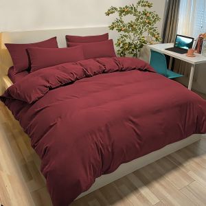 Housse De Couette 220x240 Cm Avec 2 Taies Oreiller 65x65 Cm - Bordeaux - Parure Lit 2 Personnes Microfibre - Neuf