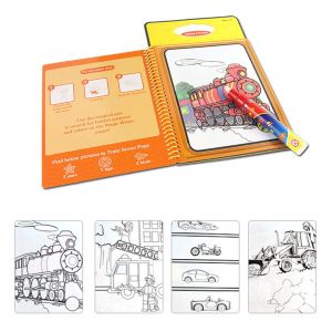 Livre de coloriage magique &agrave; l'eau - Th&egrave;me des transports avec pages r&eacute;utilisables et stylo &agrave; dessin pour enfants - Neuf