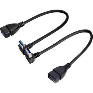 JGD-C&acirc;ble d'extension de donn&eacute;es USB 3.0 SuperSpeed, adaptateur m&acirc;le &agrave; femelle &agrave; 90 degr&eacute;s, c&acirc;ble court d'angle haut et bas pour appareil avec port USB (20CM,8IN) - 2PCS - Neuf