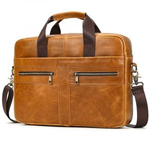 mallette en cuir véritable pour hommes,sac à main pour ordinateur portable 15 ",sac à bandoulière noir et marron - Design2-light brown - Neuf
