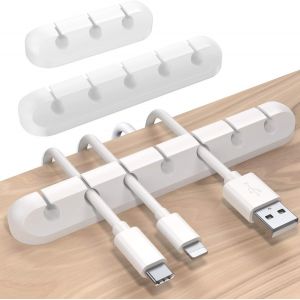 Lot de 3 pinces de rangement pour câbles de bureau, blanches, pour chargeur USB, souris, écouteurs et câbles PC - Neuf