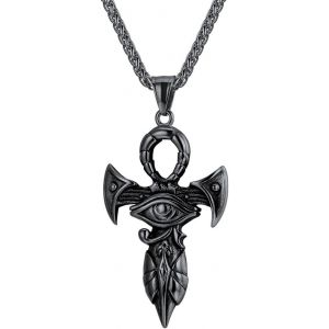 Eryi-Collier Homme Pendentif Croix Égyptienne/Oeil D'horus Amulette Acier Inoxydable/Plaqué Or/Noir Bijoux De L'égypte Antique Ankh Cross Eye Of Horus - Neuf