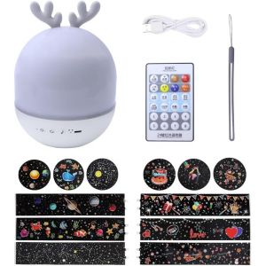 Senior-Projecteur De Veilleuse Avec 8 Musiques Et T&eacute;l&eacute;commande, Projecteur De Lumi&egrave;res Led, Lumi&egrave;re Sensorielle Avec 4 Modes D'&eacute;clairage/6 Th&egrave;mes De Projection (Lapin Gris)[L2283] - Neuf