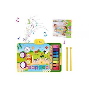 Tapis de piano et batterie animal avec 19 instruments et baguettes pour enfants - Jouet interactif 2 en 1 - Neuf