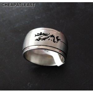 Large Bague Tournante Anneau Bomb&eacute; - Dragon Tribal Yakuza Motif D&eacute;coupe Gravure Laser - Anti-Stress - Acier Inoxydable - Taille 54 / 17 Mm - Neuf
