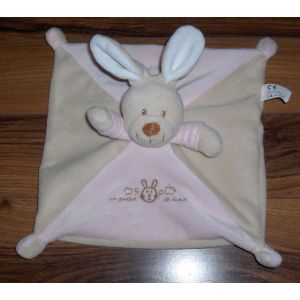 Doudou Lapin Beige Et Rose Vetir Plat Carre Un Amour De Lapin - Neuf