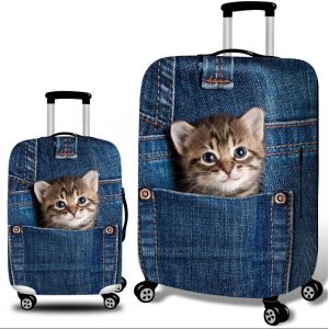 Housse de protection élastique pour valise de voyage, motif chat bleu mignon, tailles S et XL - Neuf
